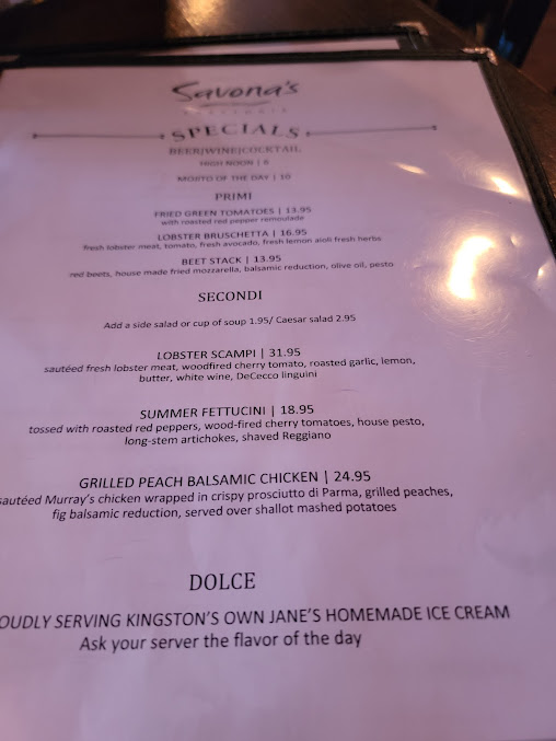 Menu Savona's Trattoria & Bar - Kingston - 2