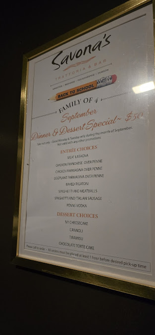 Menu Savona's Trattoria & Bar - Kingston - 3