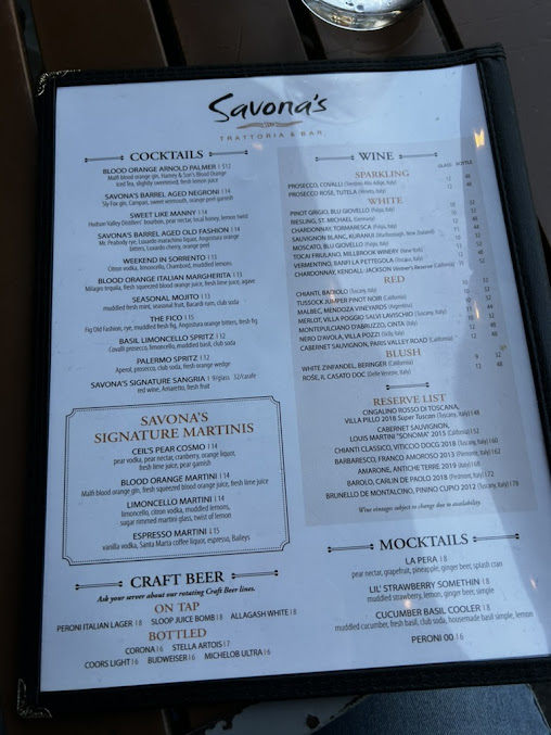 Menu Savona's Trattoria & Bar - Kingston - 8