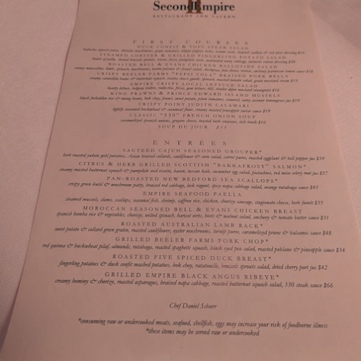 Menu Second Empire Restaurant And Tavern - 3