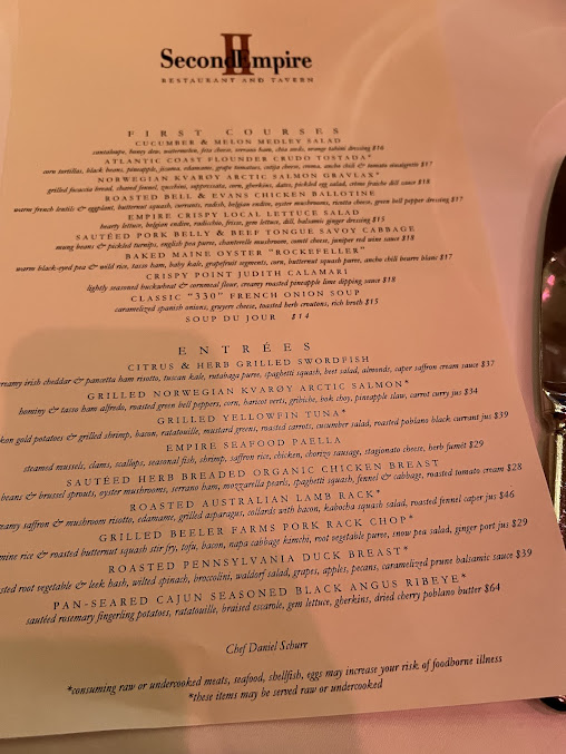 Menu Second Empire Restaurant And Tavern - 9