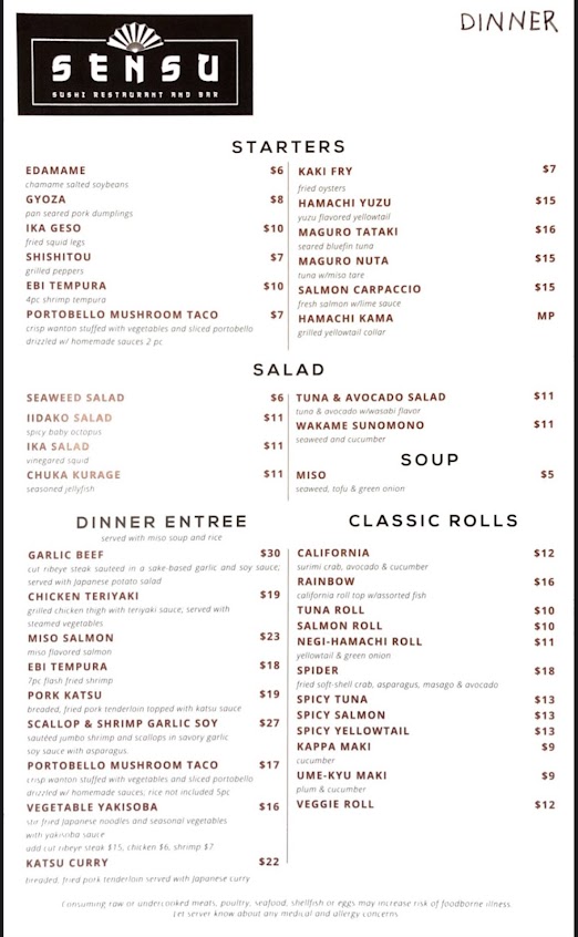 Menu Sensu Sushi Restaurant And Bar - 6