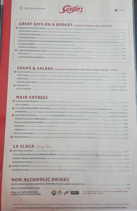 Menu Sergio's Restaurant - 0