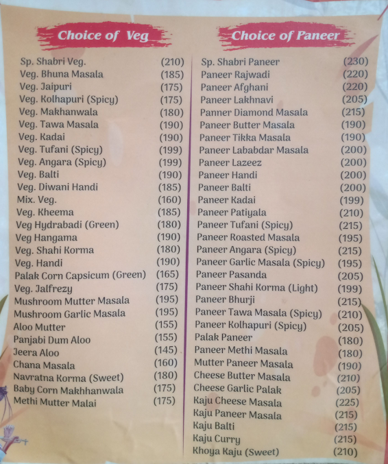 Menu Shabri Garden Restaurant - 0