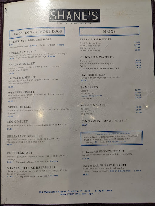 Menu Shane's Brooklyn - 0