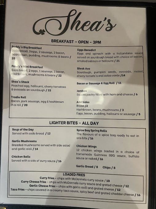 Menu Shea’s - 1