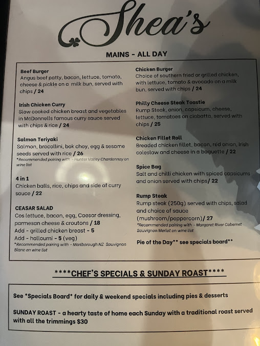 Menu Shea’s - 2