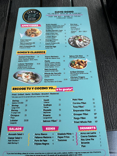 Menu Sonia's Seafood Market & Restaurant - 1