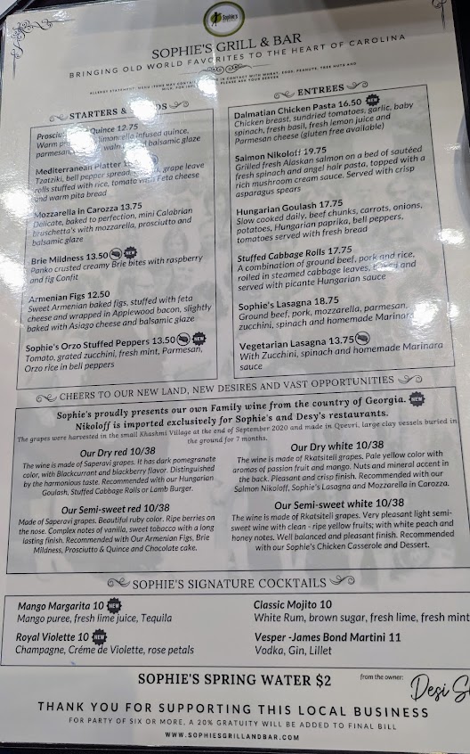 Menu Sophie's Grill And Bar - 0