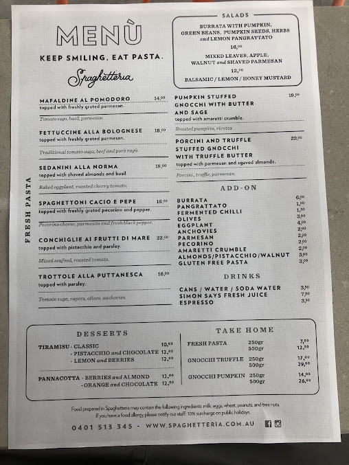 Menu Spaghetteria Randwick - 0