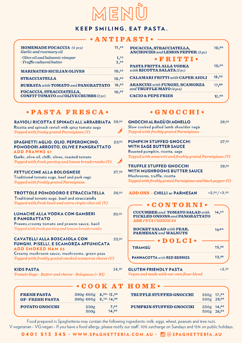 Menu Spaghetteria Randwick - 1