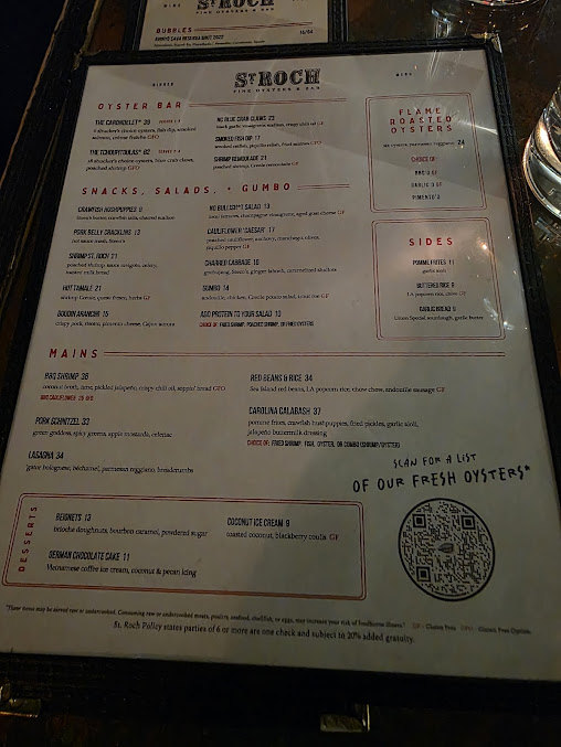 Menu St. Roch Fine Oysters + Bar - 1