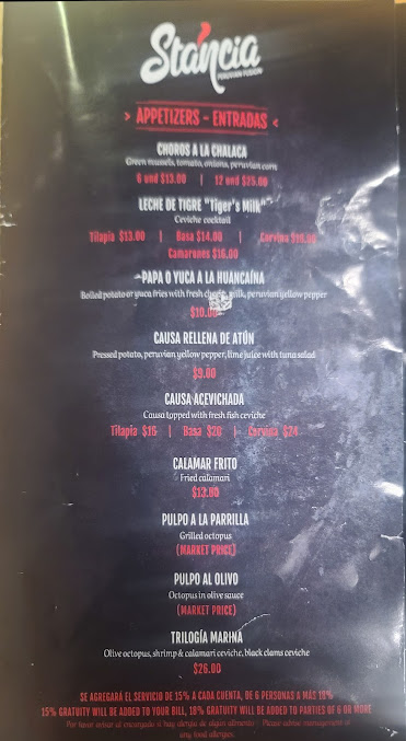 Menu Stancia Peruvian Fusion Restaurant - 7