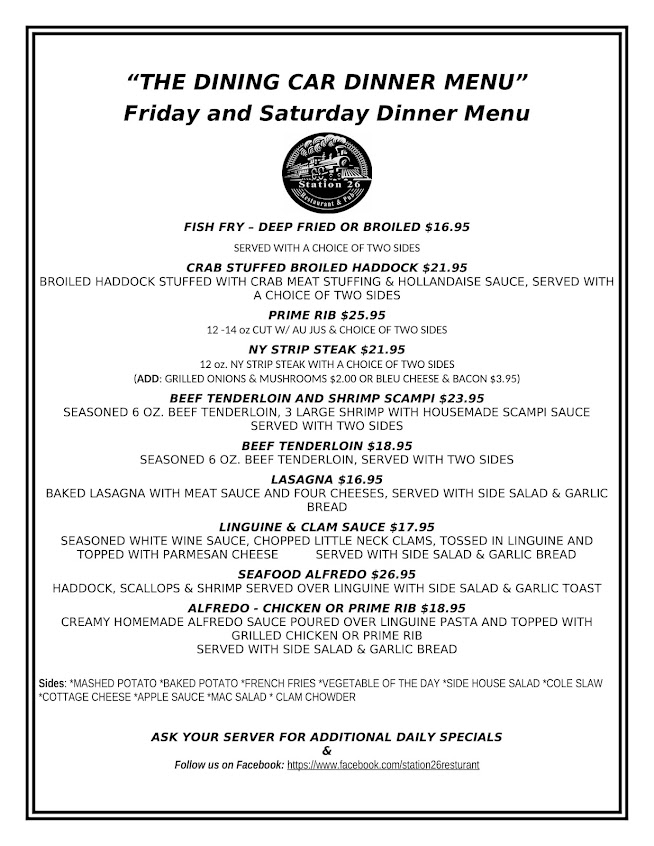 Menu Station 26 Restaurant And Pub - 2