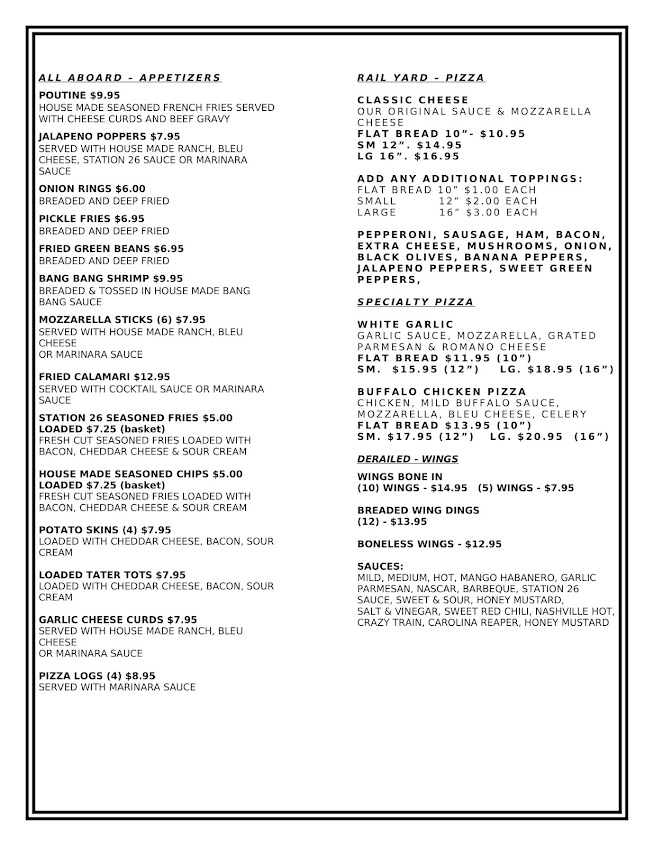 Menu Station 26 Restaurant And Pub - 4