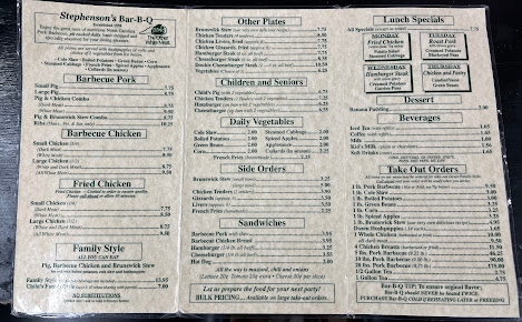 Menu Stephenson's Bar-B-Q - 9