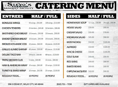 Menu Stevos Bar Grill Banquet Facility - 1