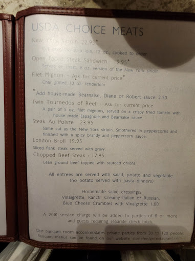 Menu Stonehedge Restaurant - 1