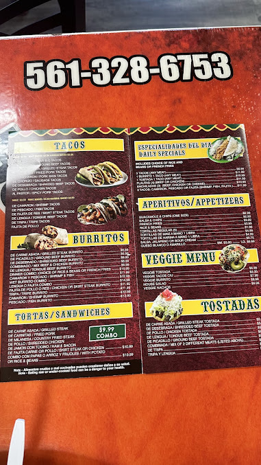 Menu Tacos Al Carbon Of Lake Worth - 1