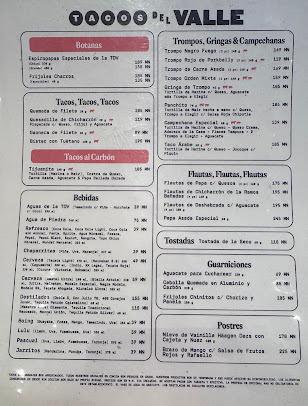 Menu Tacos Del Valle Roma Norte - 1