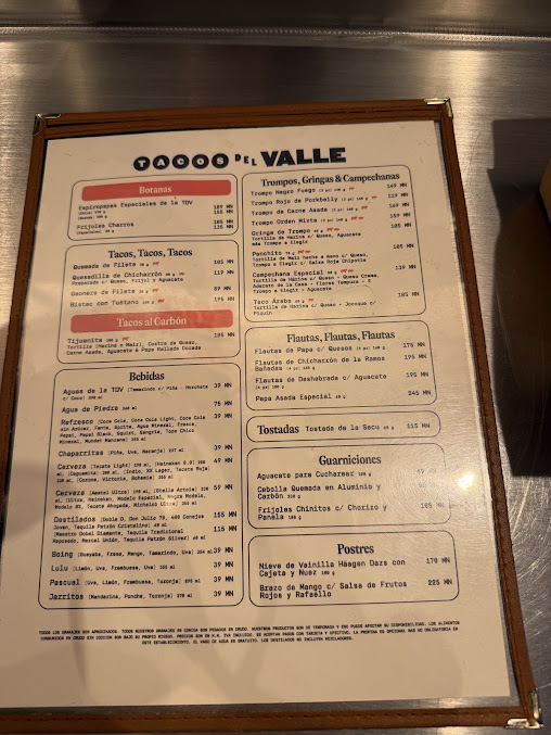 Menu Tacos Del Valle Roma Norte - 2