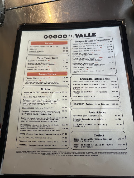 Menu Tacos Del Valle Roma Norte - 9