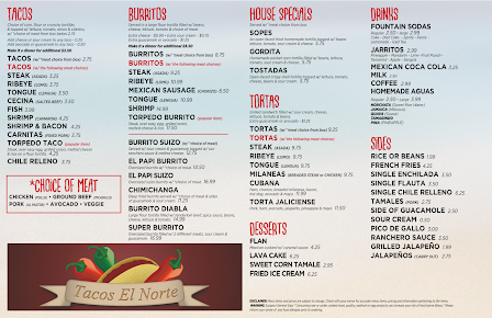Menu Tacos El Norte In Round Lake Beach - 8