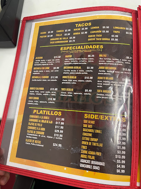 Menu Tacos Y Tortas Chalios Visalia - 1