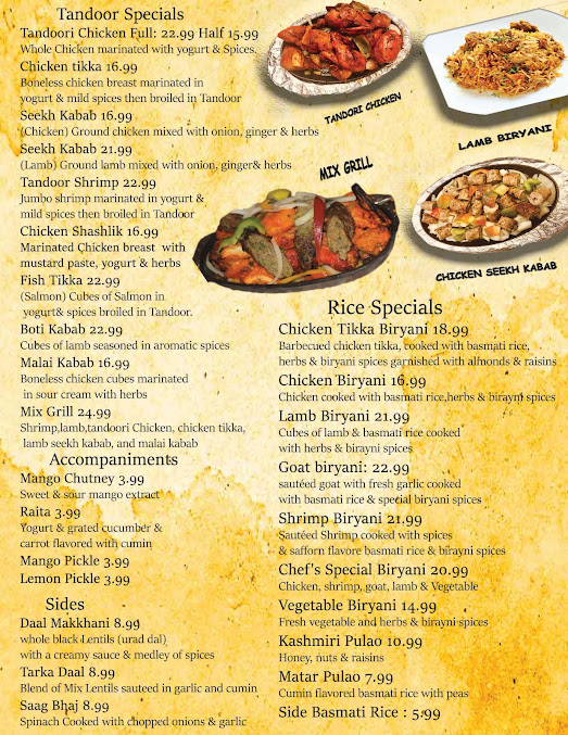 Menu Taj Mahal Halal Indian Restaurant - 1