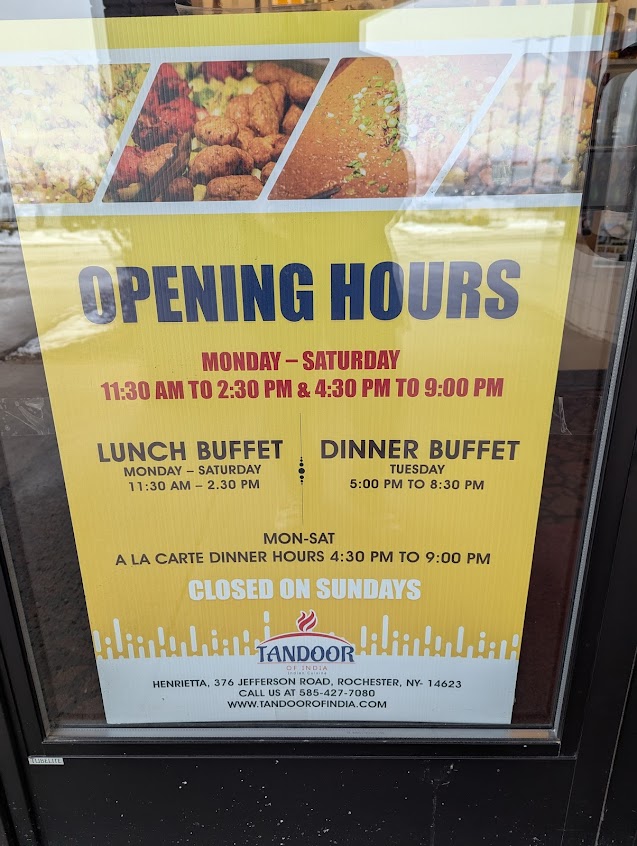 Menu Tandoor Of India Henrietta Ny - 2