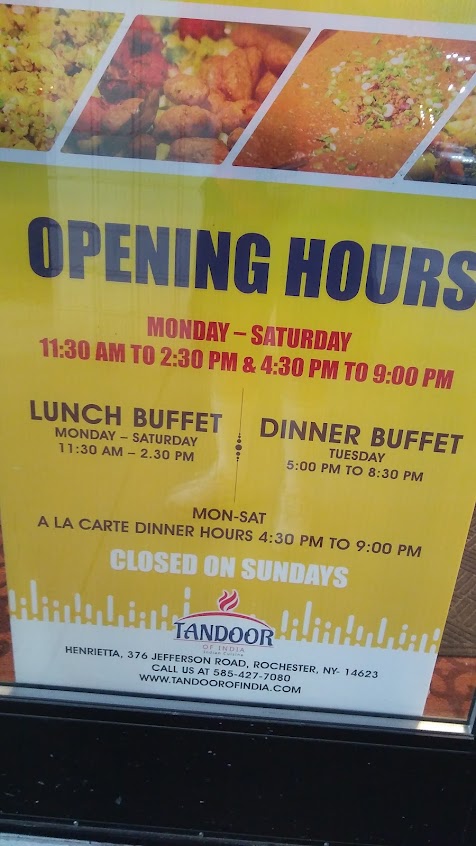 Menu Tandoor Of India Henrietta Ny - 4