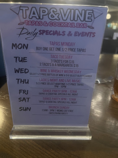 Menu Tap And Vine Quail Hollow - 1