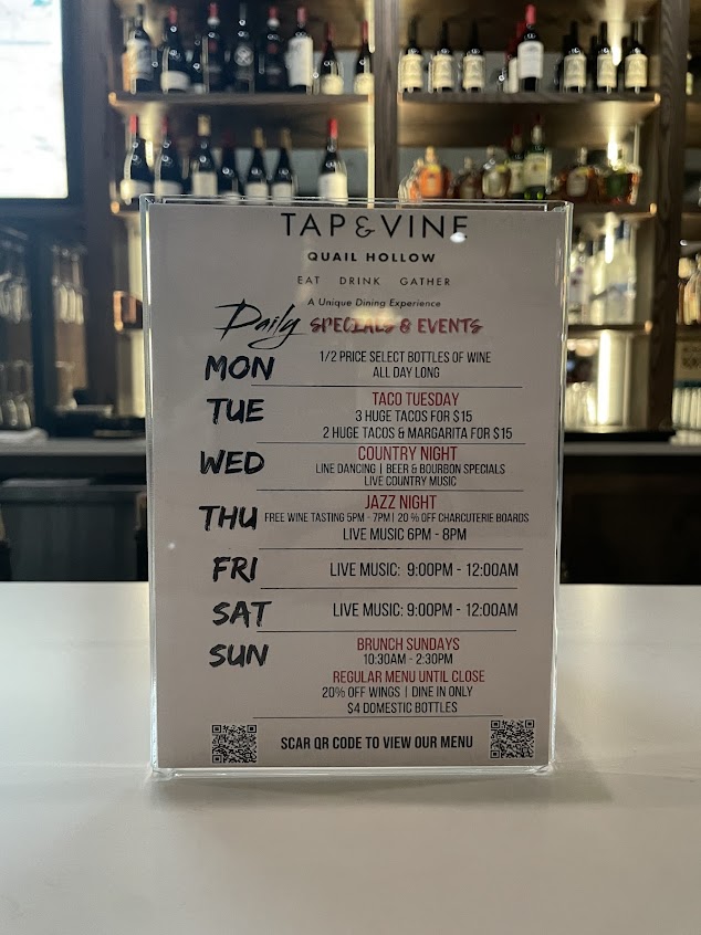 Menu Tap And Vine Quail Hollow - 5