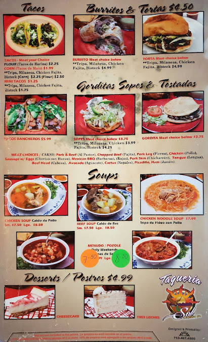 Menu Taqueria El Sol De Mexico - 0