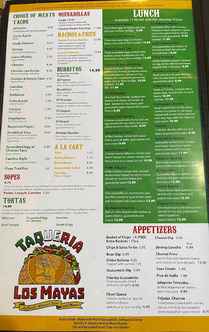Menu Taqueria Los Mayas - 1