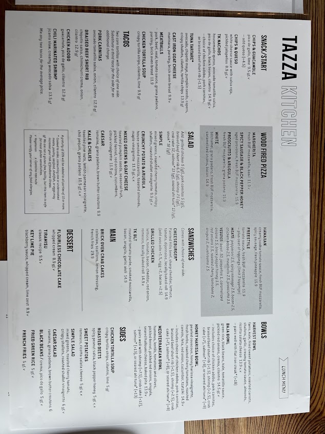 Menu Tazza Kitchen Stone Creek Village - 2