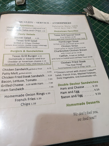 Menu Texas Grill Restaurant - 1