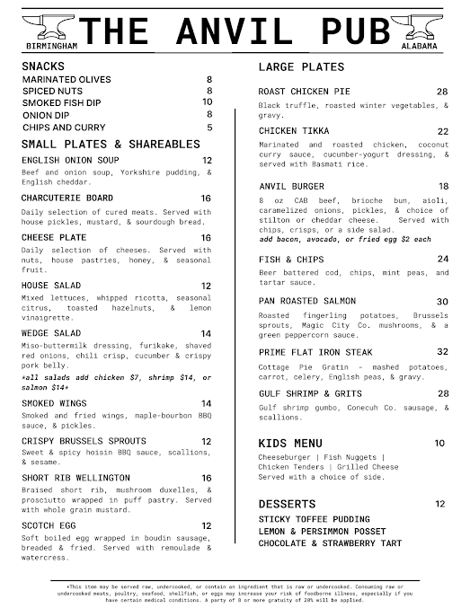 Menu The Anvil Pub And Grill - 1