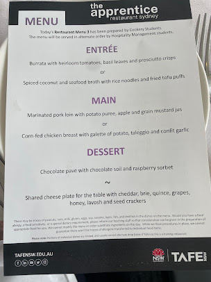 Menu The Apprentice Restaurant Sydney - 0