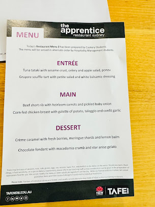Menu The Apprentice Restaurant Sydney - 1