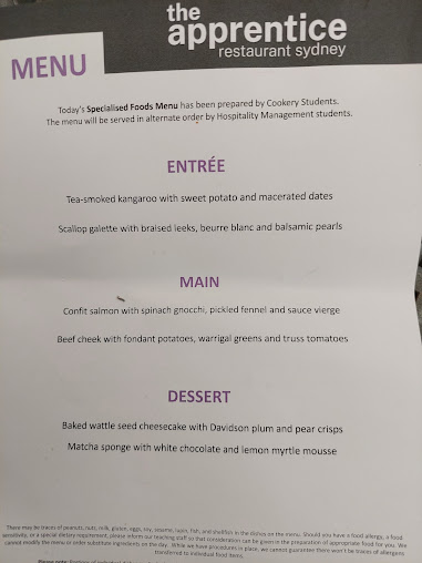 Menu The Apprentice Restaurant Sydney - 3