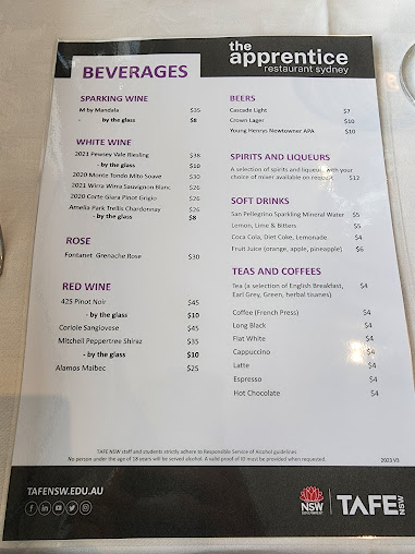 Menu The Apprentice Restaurant Sydney - 7
