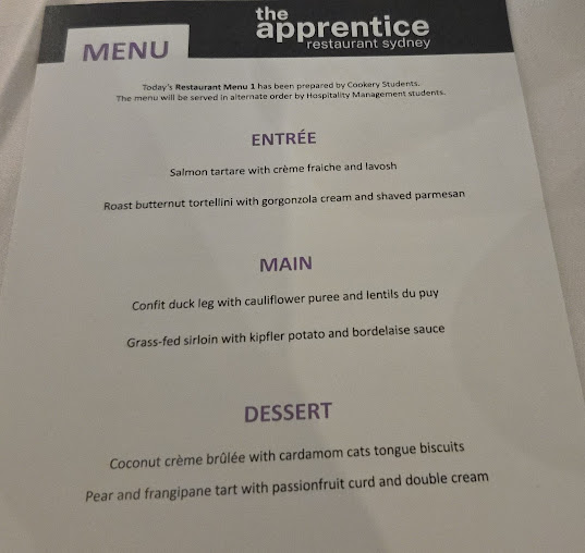Menu The Apprentice Restaurant Sydney - 8