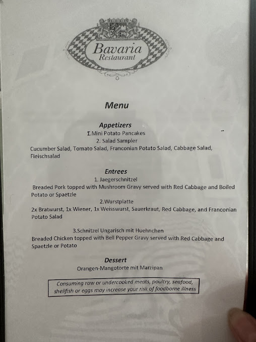 Menu The Bavaria Restaurant - 0