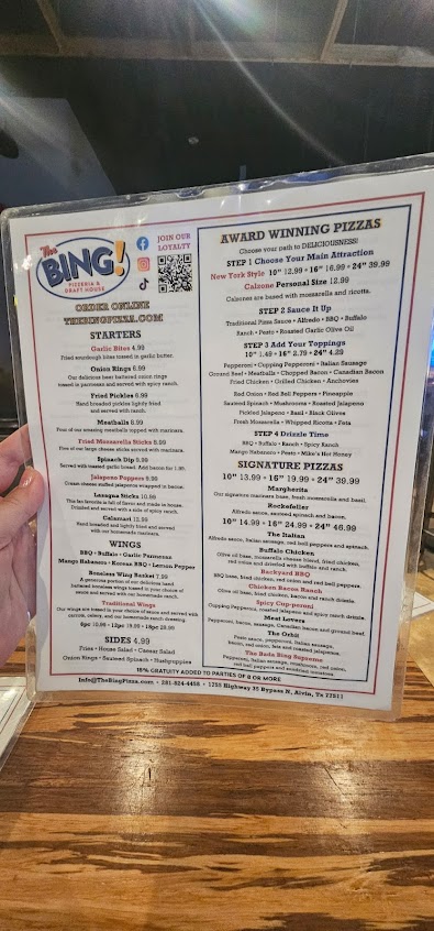 Menu The Bing Pizzeria Draft House - 4