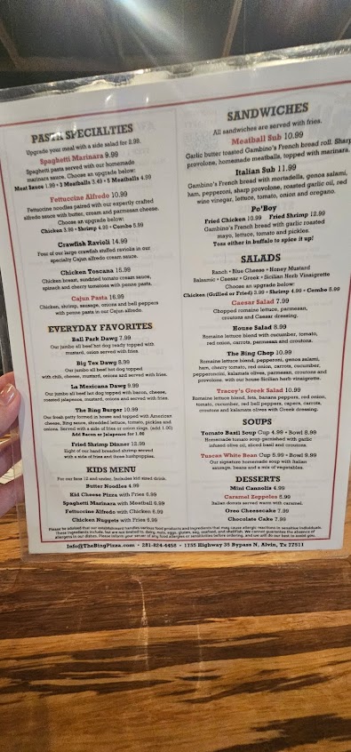 Menu The Bing Pizzeria Draft House - 7