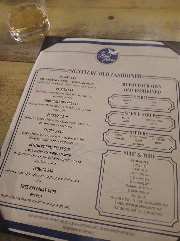 Menu The Blind Pelican Seafood House - 1