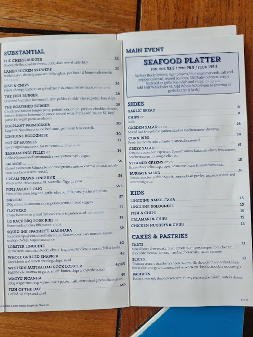 Menu The Boatshed La Perouse - 2