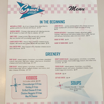Menu The Comet Classic Diner Creamery - 4