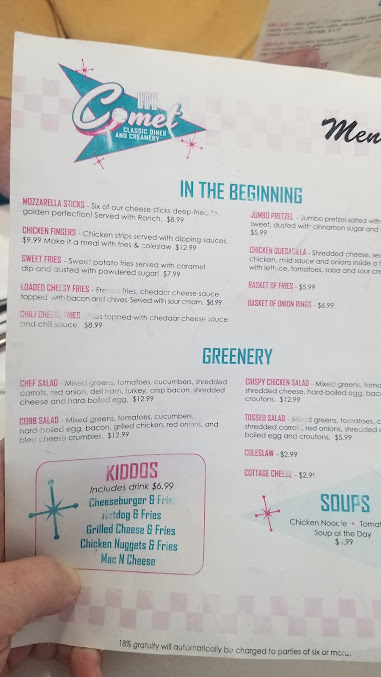 Menu The Comet Classic Diner Creamery - 6